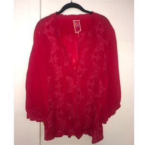 Butterfly Embroidered Johnny Was Blouse